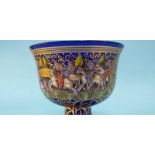 A Murano pedestal glass bowl, in the manner of 'Barovier', a Bridal cup on a dark blue ground,