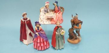 Four Royal Doulton figures and a Royal Worcester figure (5)