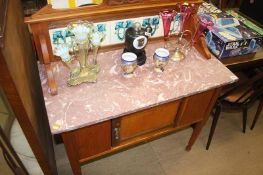 Marble top wash stand with raised and tiled back