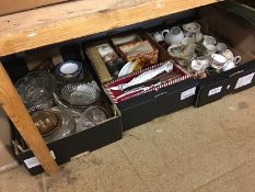 Three boxes of china, glassware and cutlery