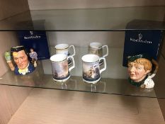 Four Royal Doulton tankards and two toby jugs