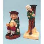 A Royal Doulton 'Old Charley' toby jug and a Bretby table lamp of a man leaning against a lamp