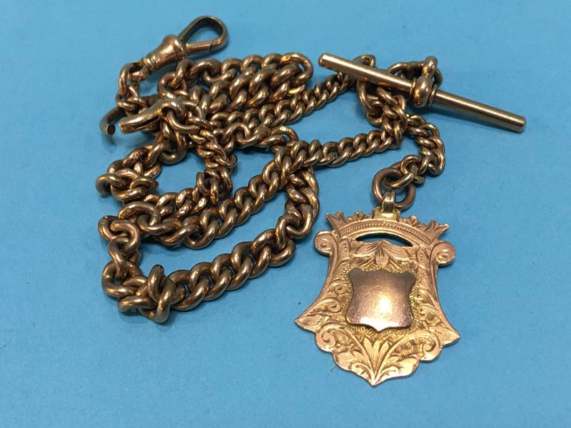 A 9ct gold Albert and fob, weight 52g