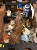 Tray of assorted, including Beswick, Corgi, Murano clown etc.