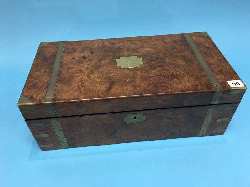 A 19th century walnut and brass banded writing slope