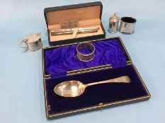 Assorted silver, spoons, napkin ring etc.
