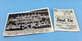 A 1937 F.A. Cup Final ticket, together with a postcard showing the 1935-36 SAFC squad