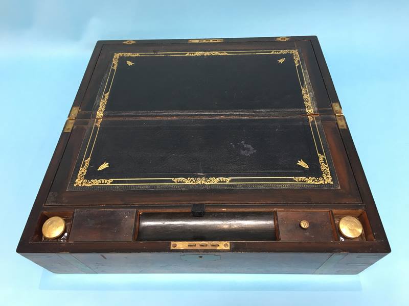 A 19th century walnut and brass banded writing slope - Image 3 of 4
