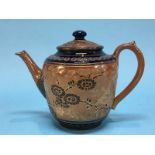 A Doulton Lambeth stoneware tea pot, with incised and painted decoration