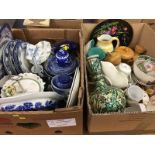 Two boxes of assorted, blue and white china etc.
