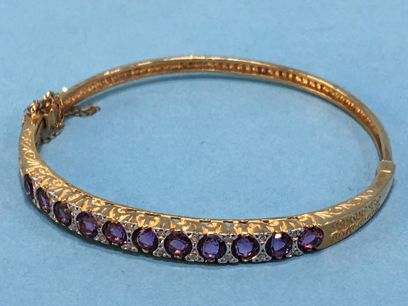 A 9ct gold amethyst and diamond bangle - Image 3 of 7