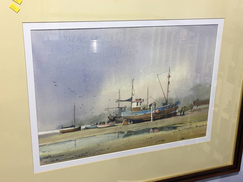 Pair of watercolours, William Newton, Estuary scenes, 77cm x 62cm - Image 4 of 4