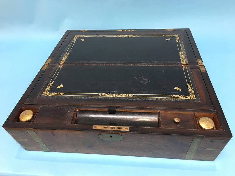 A 19th century walnut and brass banded writing slope - Image 4 of 4