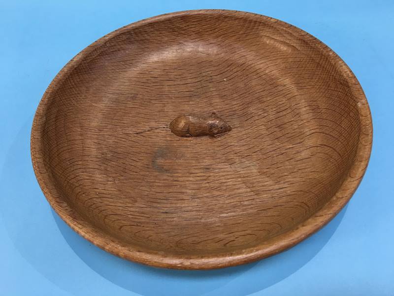 A Robert 'Mouseman' Thompson adzed oak bowl, 29.5cm diameter - Image 3 of 5