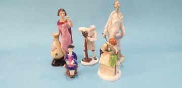 A Kevin Francis 'Charlotte Rhead' figure, three Royal Doulton figures and a Nao figure