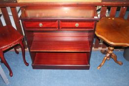 Reproduction bookcase and two occasional tables