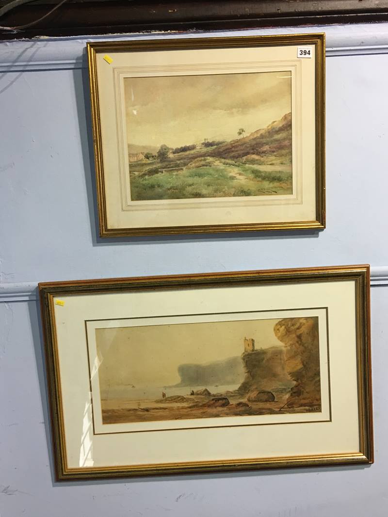 Two watercolours, H. Baker, Beach scene with fisherman and one other - Image 3 of 3