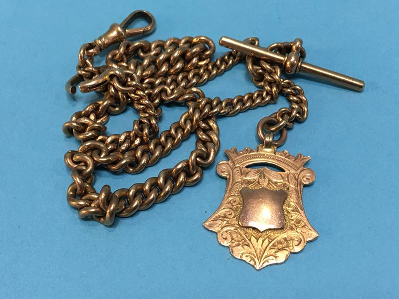 A 9ct gold Albert and fob, weight 52g - Image 3 of 3