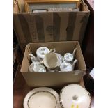 Various prints and a box of assorted china