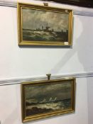 Pair oil on boards, seascapes