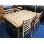 Modern oak table and four chairs