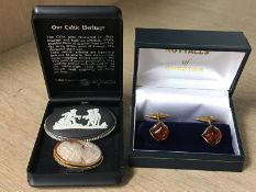 Cameo brooch, Wedgwood brooch and pair of cufflinks