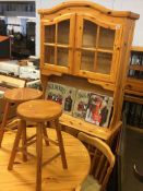 Pine dresser, table and four chairs and two stools