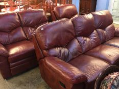 Oxblood three seat and two seat reclining sofas and reclining armchair