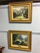 Two gilt framed Thomas Kinkade prints, 'Beyond Autumn Gate' and 'Broadwater Bridge'