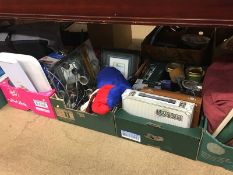 Six boxes of assorted, coral, model trains etc.