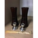 Pair silver dwarf candlesticks etc