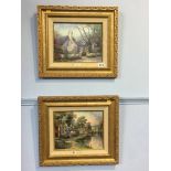Two gilt framed Thomas Kinkade prints, 'Morning glory cottage' and 'Hometown Lake'