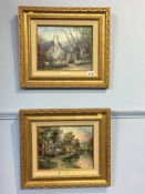 Two gilt framed Thomas Kinkade prints, 'Morning glory cottage' and 'Hometown Lake'