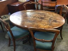 Walnut breakfast table and four chairs