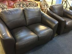 Leather two seater sofa and armchair