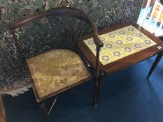 Edwardian corner chair and a tile top occasional table