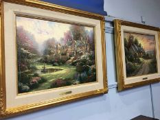 Two gilt framed Thomas Kinkade prints, 'Gardens beyond Spring Gate' and 'A peaceful time'