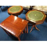 Yew wood nest of tables and a pair of lamp tables