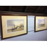 Pair watercolours, estuary scenes, William Newton