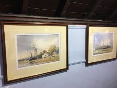 Pair watercolours, estuary scenes, William Newton