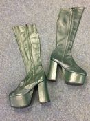 Pair of 1970's green, knee high, platform boots