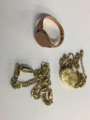 A 9ct ring, a '375' bracelet etc. 12g