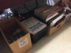 Glass, script music, LPs and a box of miscellaneous