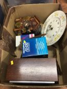 Box of assorted clocks and cameras etc.