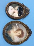 An oval miniature depicting Elizabeth of France and another oval miniature of a Lady