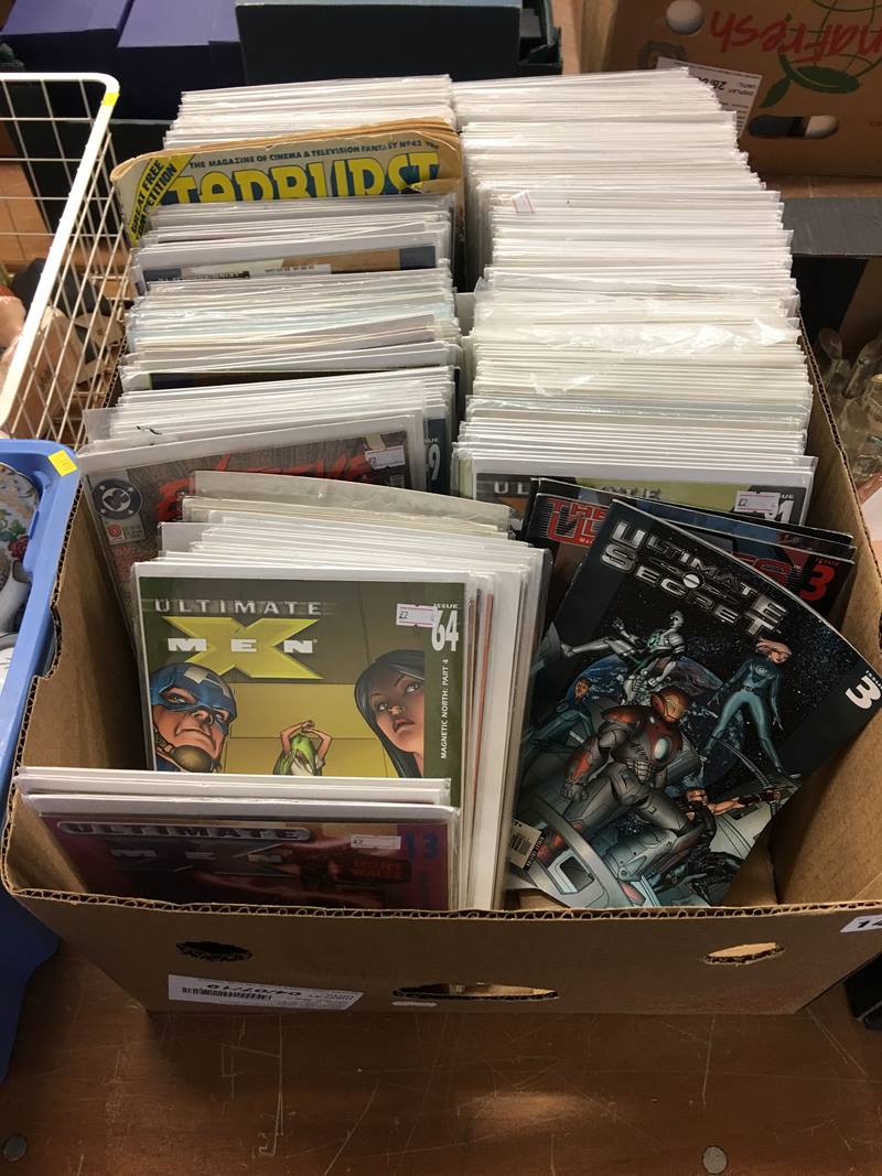 Box of Marvel and DC comics