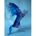 A model of a Murano rearing horse in blue and purple tone, 39cm height