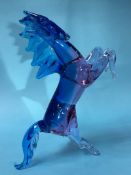 A model of a Murano rearing horse in blue and purple tone, 39cm height