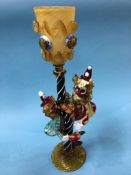 A large Murano figural lamp of two climbing Clowns, 53cm height