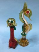 A Murano coloured glass 'Dog' and a Murano 'Seahorse' (2), 26cm height and 38cm height